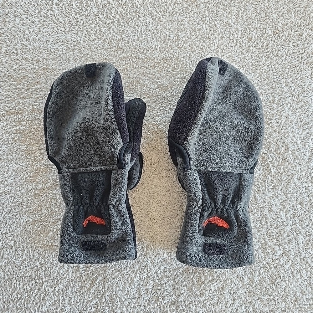 Simms Windstopper Half Finger Foldover Fishing Gloves Size S‎ Black/gray